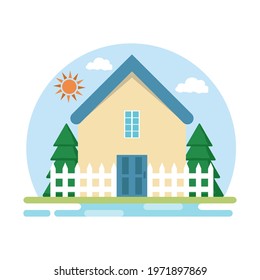 House. Rural landscape. Vector illustration.