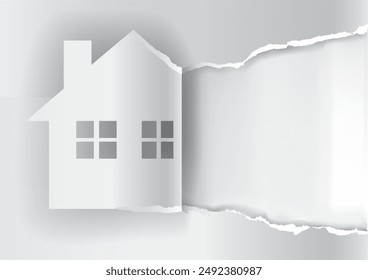 Casa en venta , anuncio Plantilla de Anuncio blanco.
 Ilustración de la casa de papel rasgado con lugar para su texto o Imagen. Vector disponible