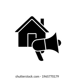 House sale announcement glyph icon. Real estate. Black silhouette symbol. Vector isolated illustration
