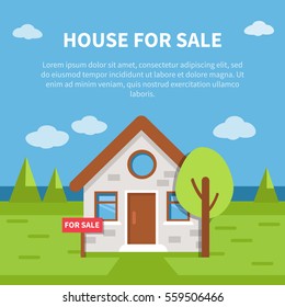 
House for sale banner with text place. Vector illustration.