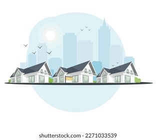 House for sale. Buying a new house.Vector illustration. Sale of real estate in a cottage town.