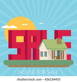 House for sale. Flat vector illustration.