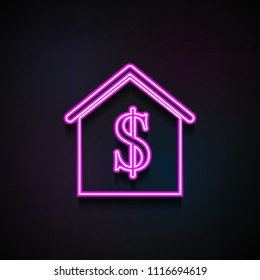 house for sale icon. Element of Minimalistic  icons for mobile concept and web apps. Neon house for sale icon can be used for web and mobile on dark gradient background