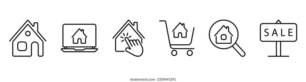 house sale icons, real estate set, search and purchase of housing