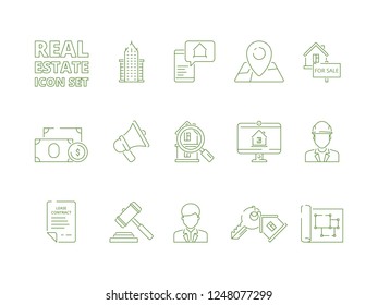 House for sale icons. Realtor rent or selling buildings realty symbols new homeowner vector linear thin pictures