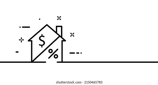 House Sale Line Icon. Buying A Home In Dollars With A Percentage Discount. House, Dollar, Percent Sign. One Line Style. Vector Line Icon For Business And Advertising.