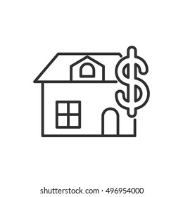 House for sale, line icon. The cost of housing, vector linear illustration