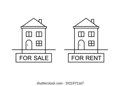 House for sale and for rent sign in line art