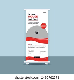 House for sale rollup banner template. Real estate home for sale roll-up banner for your business