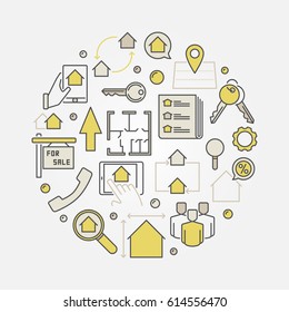 House for sale round illustration. Vector creative real estate concept symbol made with colorful icons