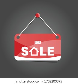 house for sale sign in red illustration on gray background