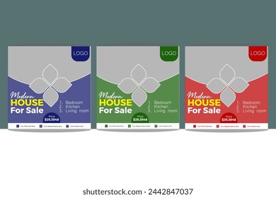 House for sale social media post template, Home rent and sale social media advertising posts digital marketing vector sets, social media design, real estate and development social media post template.