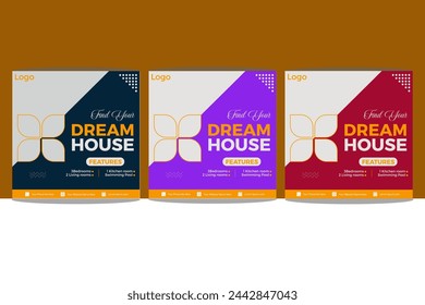 House for sale social media post template, Home rent and sale social media advertising posts digital marketing vector sets, social media design, real estate and development social media post template.