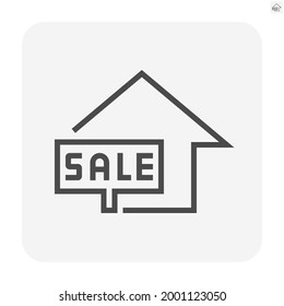 House for sale vector icon. That foreclose real estate or property consist of home or house building and forsale sign. Also for development, owned, rent, buy, purchase or investment. 48x48 pixel.
