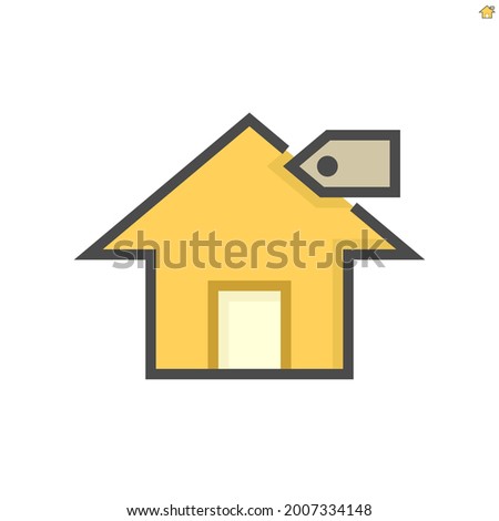 House for sale vector icon. That foreclose real estate or property consist of home or house building and price tag. Also for development, owned, rent, buy, purchase or investment. 64x64 pixel.