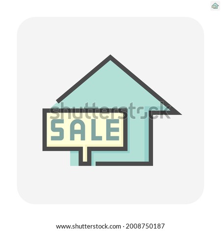 House for sale vector icon. That foreclose real estate or property consist of home or house building and forsale sign. Also for development, owned, rent, buy, purchase or investment. 48x48 pixel.
