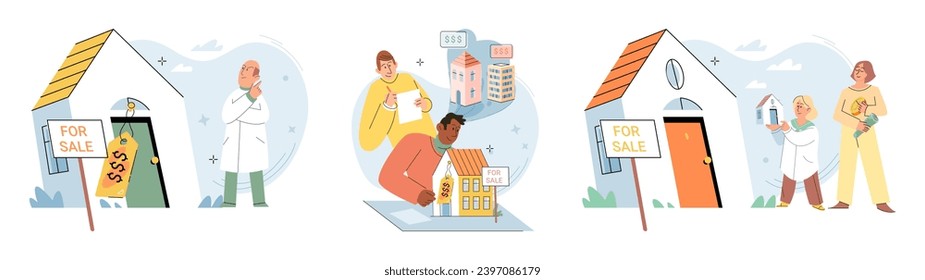 House for sale. Vector illustration The buying house concept resonated with individuals seeking place to call their own The property with mortgage allowed buyer to leverage their investment People