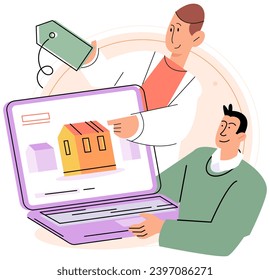 House for sale. Vector illustration The mortgage loapproval process required good credit score and financial stability Buying residential property involved considering future resale value and market