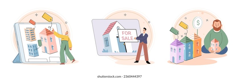 House for sale. Vector illustration Renting and investing in house had their own advantages and disadvantages The mortgage loapplication was processed by bank Buying residential property required down