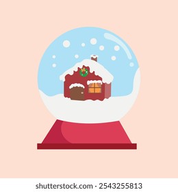 House of santa clause in a snowy glass ball. snow globe vector illustration. christmas greeting vector card