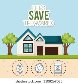 house with save the world icons