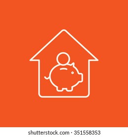 House savings line icon for web, mobile and infographics. Vector white icon isolated on red background.