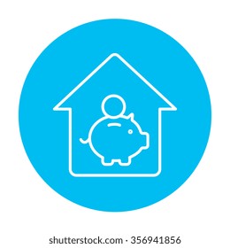 House savings line icon for web, mobile and infographics. Vector white icon on the light blue circle isolated on white background.