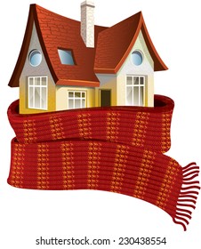 House in a scarf. Save a warm