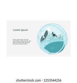 House scenery with mountains vector illustration template banner.