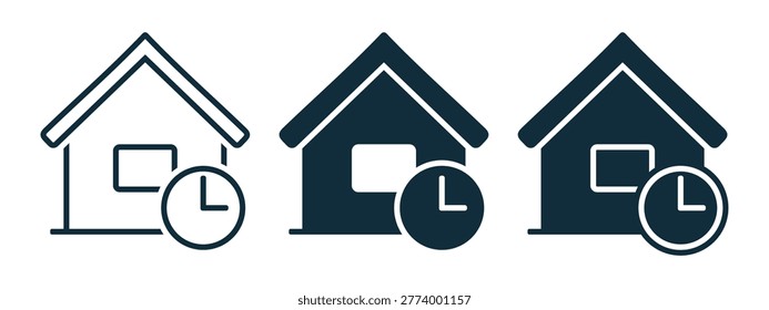 House Schedule Icon with Clock Symbol. Residential Planning. Vector Illustration