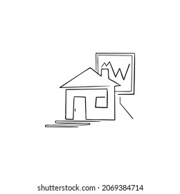 house, schedule one line vector illustration art hand draw