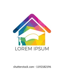 House School Education Logo Design. Student housing logo template. Students accommodation vector design. Bachelor cap and house roof logo.