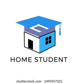 House School Education Logo Design. Student housing logo template. Students accommodation vector design. Bachelor cap and house roof logo.
