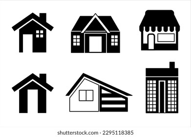 house, school, store, hotel icon set  . isolated on white background, vector illustration