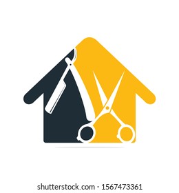 House Of Scissors Logo Design Icon Template. Barbershop vector logo design template.