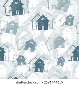 House. Seamless pattern of house, building. Hand drawn. Vector illustration.