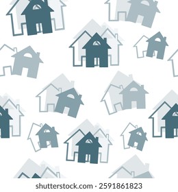 House. Seamless pattern of house, building. Hand drawn. Vector illustration.