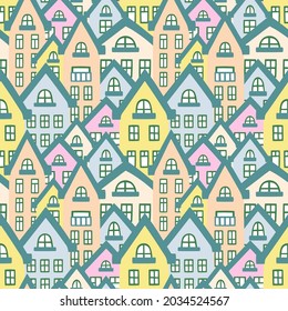Patrón ininterrumpido de la casa dibujos animados edificios de la ciudad ilustraciones lindas