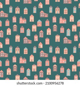 house seamless pattern. hand drawn, vector