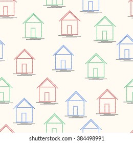 House seamless pattern on white background. vector illustration. Use for web page background, pattern fills, paper decoration, textile fabric texture. Cute colorful houses done from little circles.