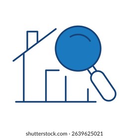 House Search Blue Line Editable Stroke Icon. Real Estate, Building, House, Home, Property Vector Illustration