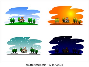 Casa con fondo de temporada