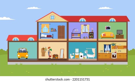 House, sectional view, room interior