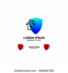 Diseños del logotipo de Escudo seguro de la casa vectores de concepto de la plantilla de logotipo de protección del hogar ilustración de material