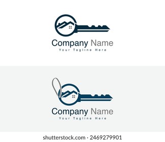 House security, Home sell, home buy, reality buy vector Illustration. Minimal Key Home Logo Design. 