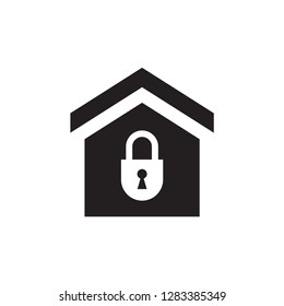 House with security lock - black icon vector illustration. Home concept sign.  