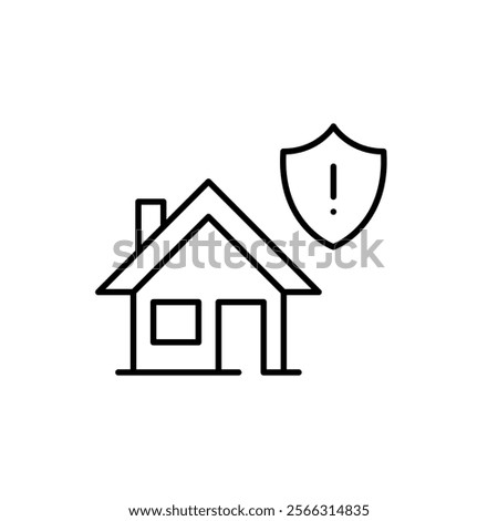 House and security shield with exclamation mark. Home insurance, maintenance alerts. Pixel perfect vector icon