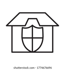 house with security shield icon over white background, line style, vector illustration