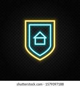 house, security, shield neon icon. Blue and yellow neon vector icon.