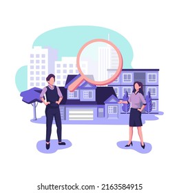 Selección de la casa y búsqueda diseño vectorial de ilustración de estilo plano